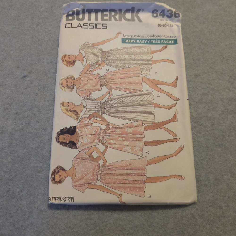 Butterick 6436 Dress Pattern Size 8–12 Uncut Classics Very Easy Pullover VTG
